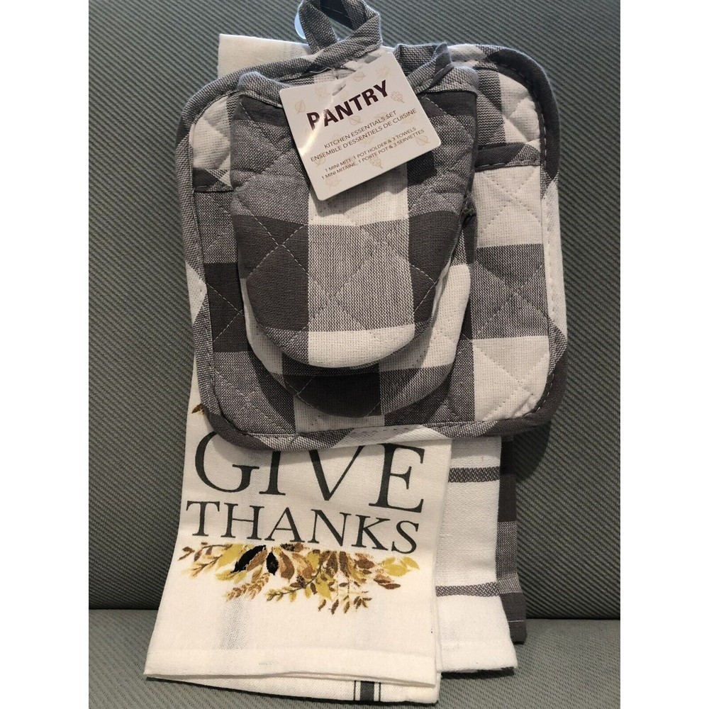 New Thanksgiving PANTRY 5 PCS KITCHEN SET :TOWELS, POT HOLDER,OVEN Mini MITT